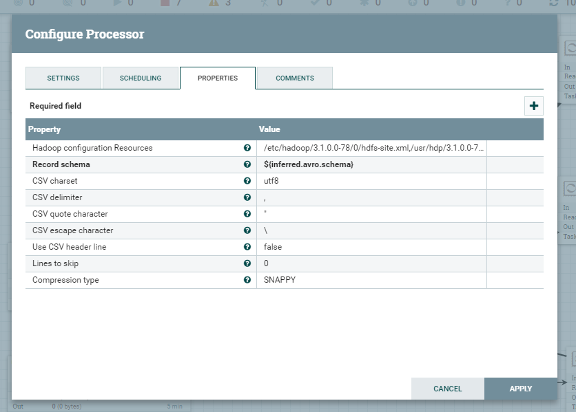 Config for  convert csv to avro processor