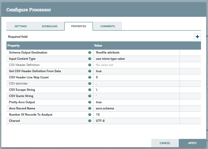 config for infer avro schema processor