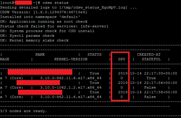 Output of cdsw status