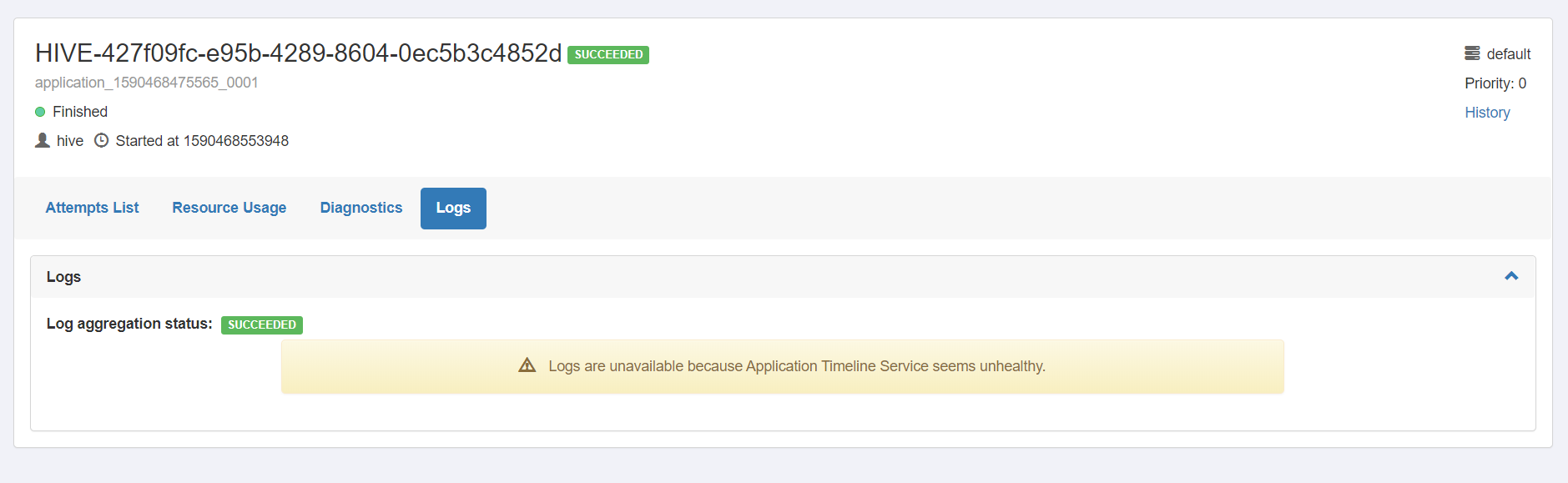 Yarn UI Logs are unavailable because Application T... Cloudera Community