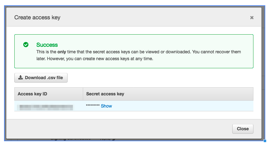 Creation the access key