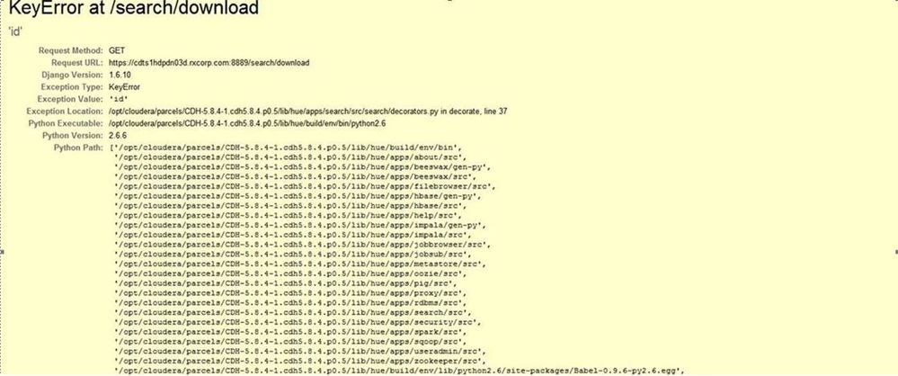 Hue Search Dashboard Download error