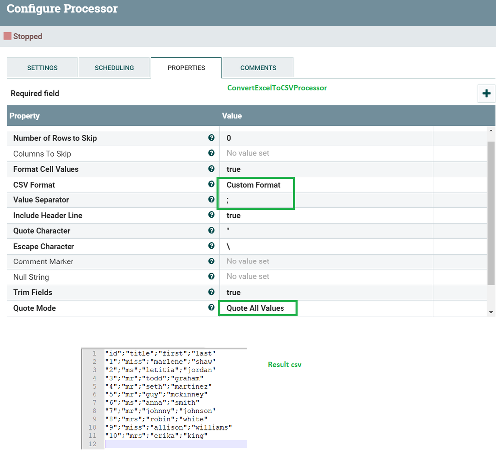 correct csv output format