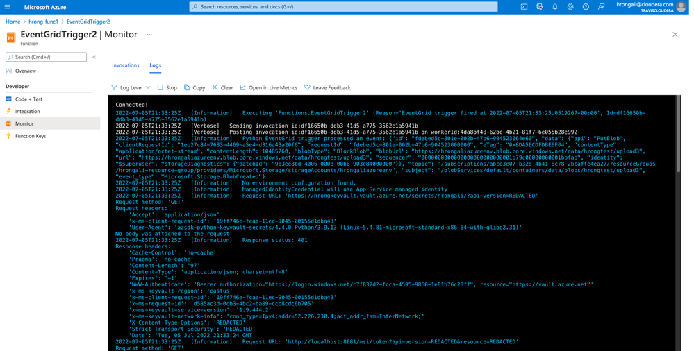 From Azure functions --> Monitoring