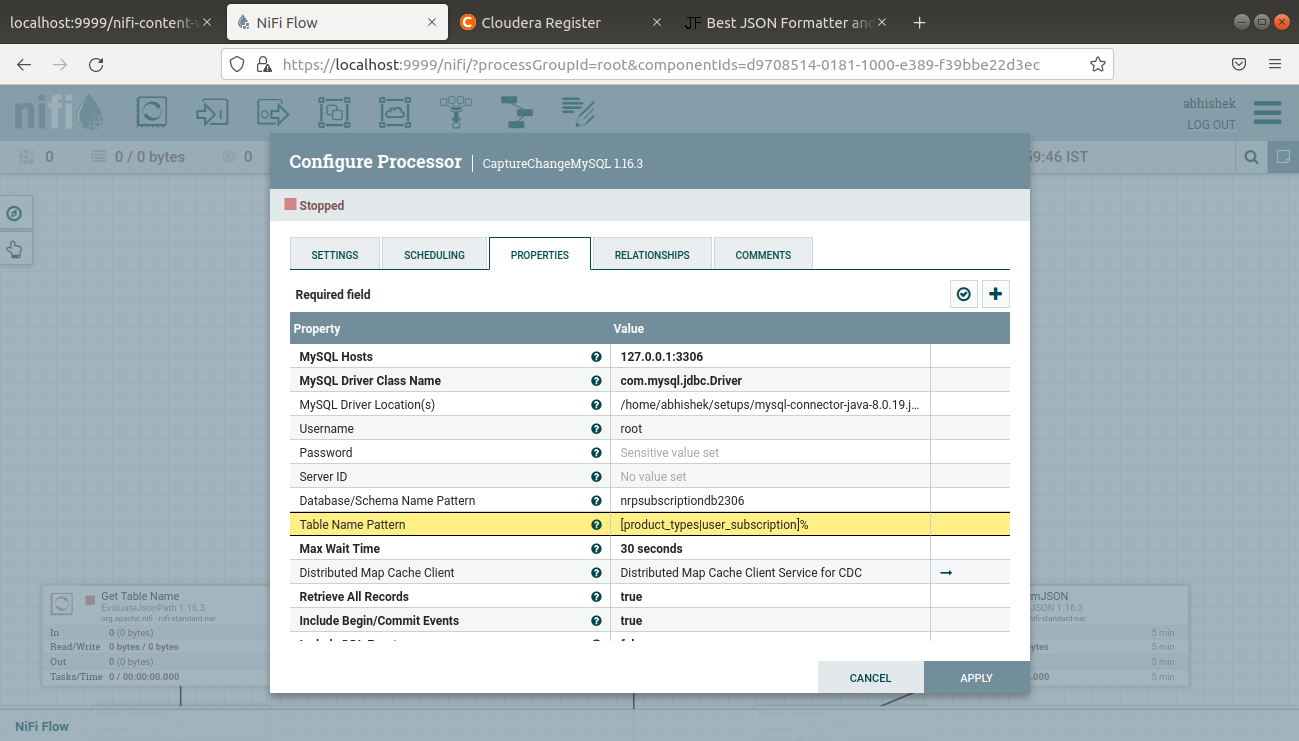 Solved how to define "Table Name Pattern" for more than Cloudera