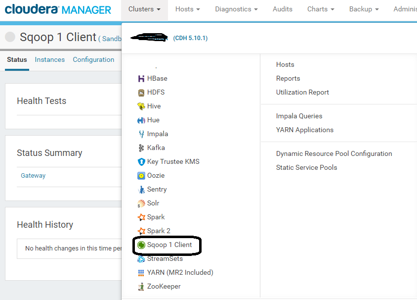 Cluster -> Click Sqoop 1
