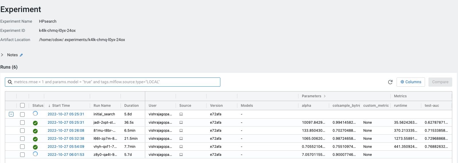 Tuning Hyperparameters with Experiments feature on... - Cloudera ...