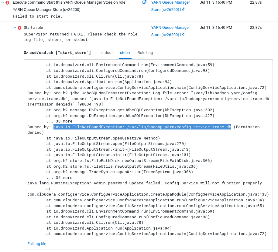 Failed to start role of YARN Queue Manager Cloudera Community 373749