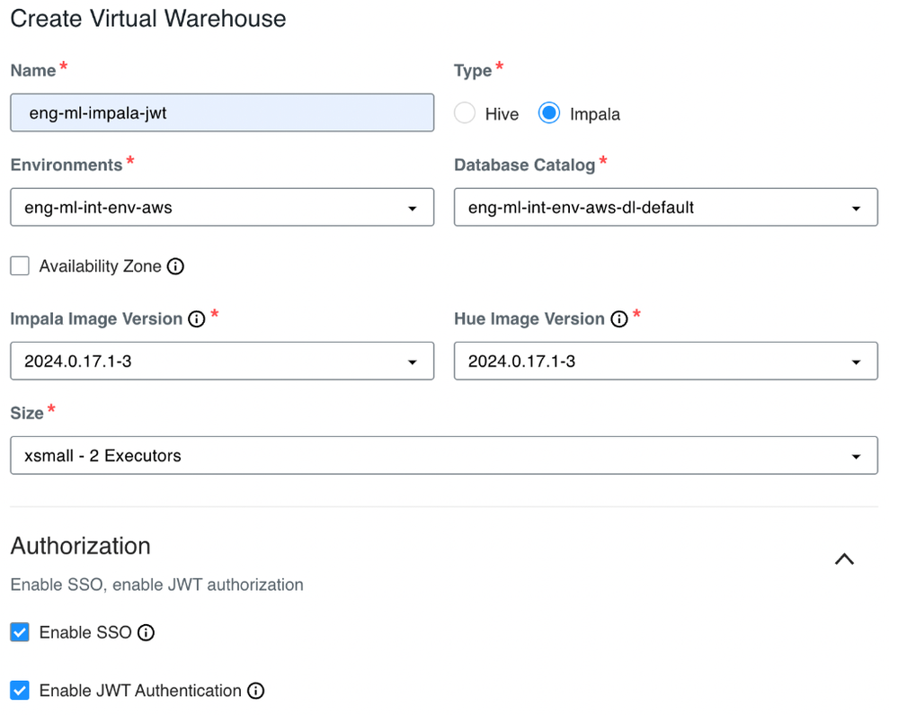 Create Impala Virtual Warehouse