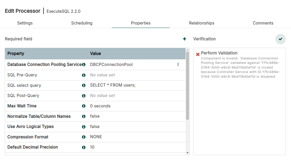 Error when using ExecuteSQL processor to DBCPConne... - Cloudera ...