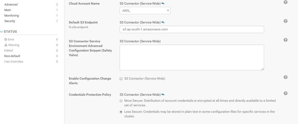 Configuration for S3 connector service