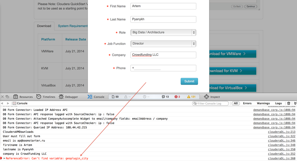 Failed form submission