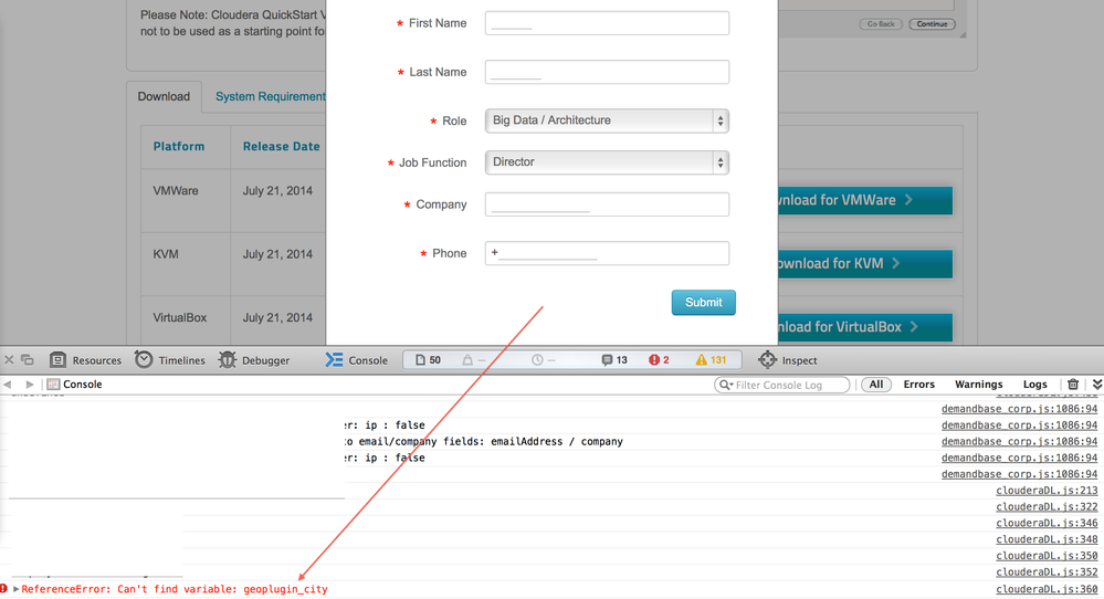 Failed form submission